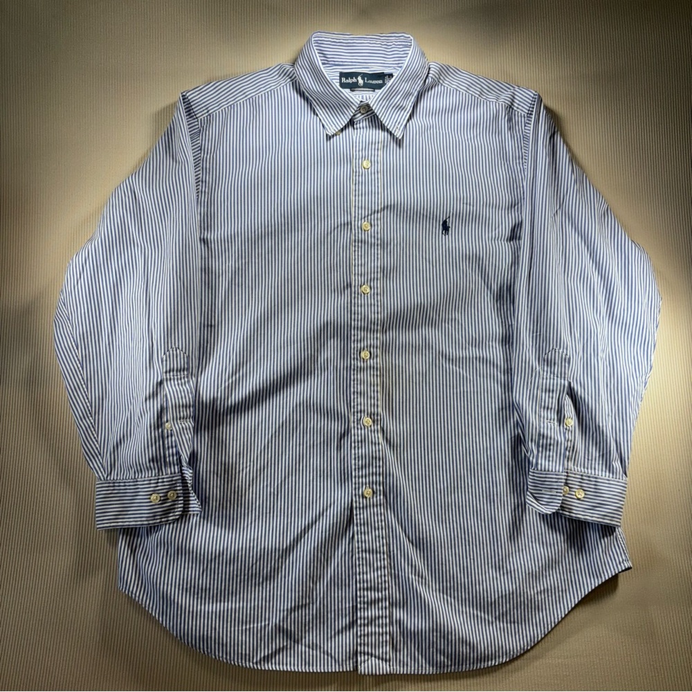 Ralph Lauren Men's Classic Fit Blue and White‎ Striped Button Up Shirt